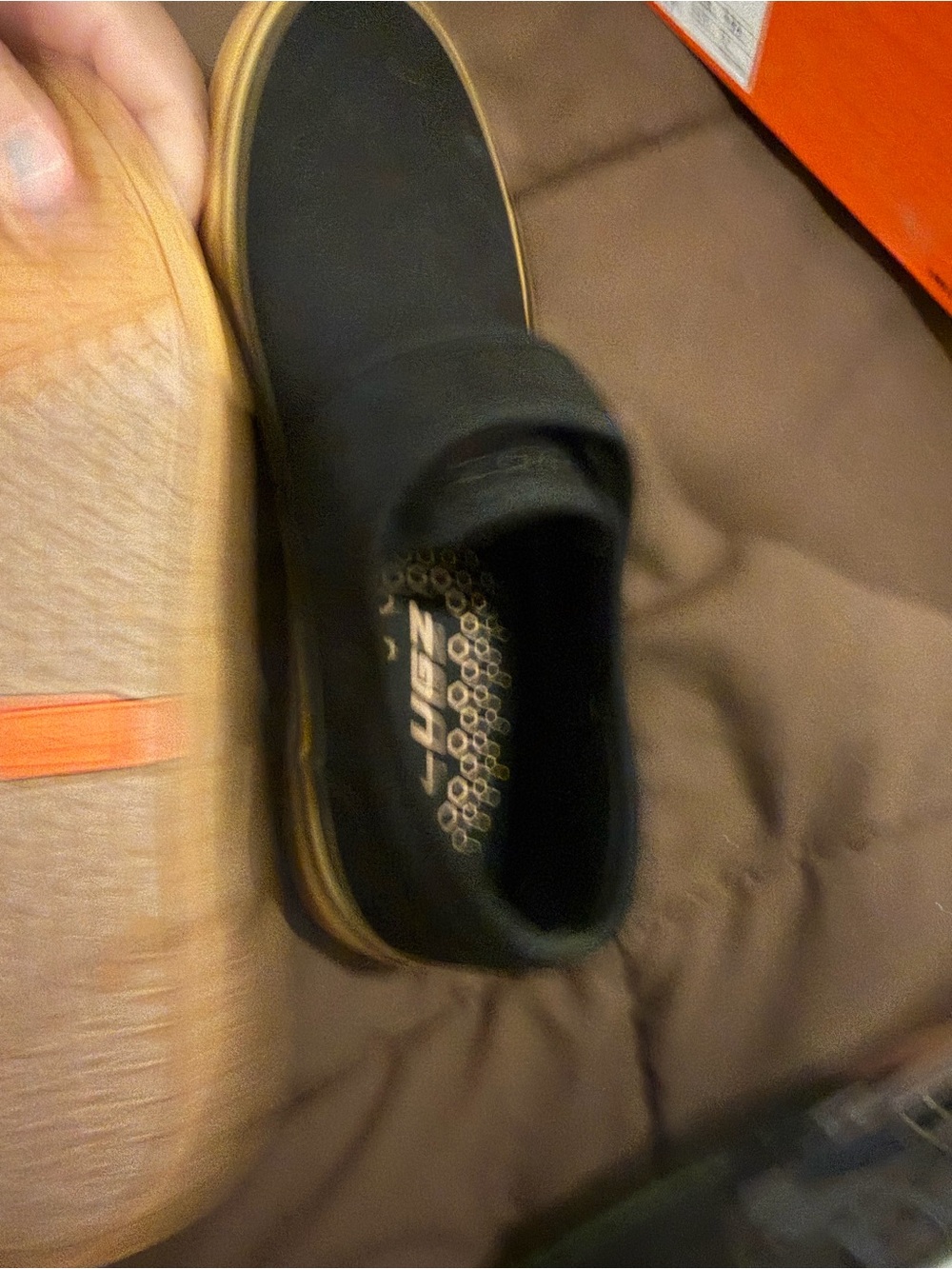 Lugz Men's Black Slip-On Loafers with Tan Outsole Trim